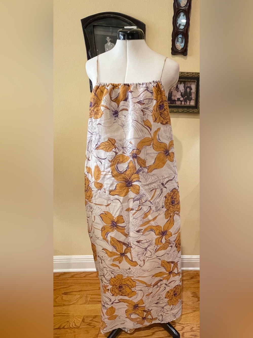 Banana Republic Mustard/Purple Gold Tan Floral Cross Back Maxi Dress L